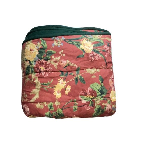 Vintage Queen Size Comforter Red Pink Rose Floral Bedding Thick Reversible Print - Picture 5 of 10